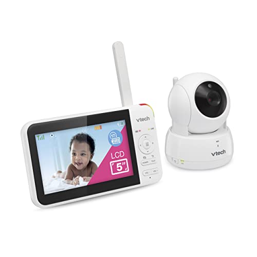 VTech VM924 5" Screen Remote Pan-Tilt-Zoom Baby Monitor with Camera&Audio,Up to 31Hrs Battery for Audio&17Hrs Video Streaming, Long Range Up to 1000ft,Night Vision,Soothing Sound,Temperature Sensor