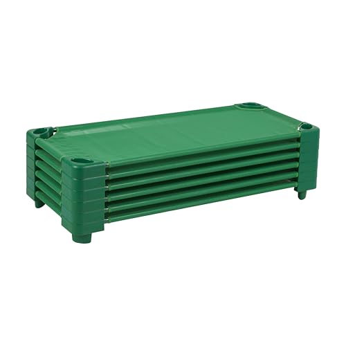 ECR4Kids Stackable Kiddie Cot, Ready-to-Assemble, Standard Size, Classroom Furniture, Green, 6-Pack
