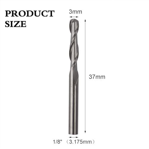 CBRIGHT 10pcs 1/8" Shank Flat Nose End Mills/Ball Nose End Mills Spiral Drill Bits,3.175mm Shank,3mm 2 Flute CNC Cutting Edge Milling Tool Engraving Cutter CNC Router Bits (10PCS Ball Nose)