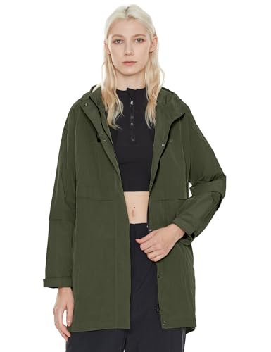 Orolay Women's Lightweight Rain Jacket Casual Hooded Outdoor Windbreaker Water-Resistant Active Outwear with Pockets Armygreen Small