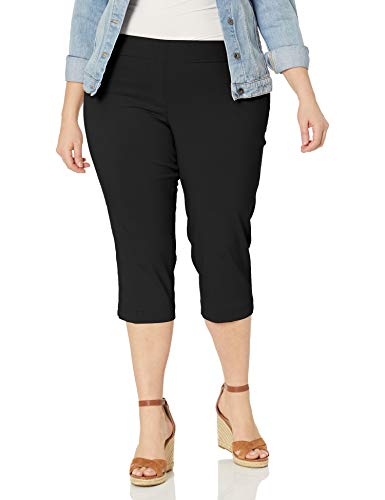 SLIM-SATION Women's Plus Size Wide Band Pull on Straight Leg Capri with Tummy Control, Black, 14