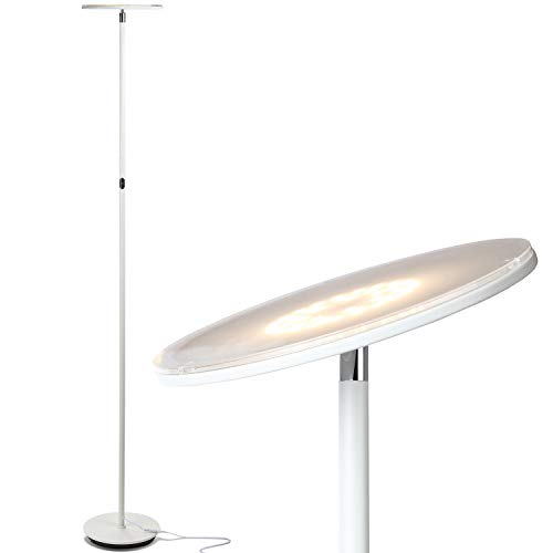 Brightech Sky Flux Dimmable LED Floor Lamp – Super Bright Floor Lamp for Living Room and Offices – Torchiere Standing Lamp with 3 Light Options, Tall Lamp for Bedroom Reading and More - White