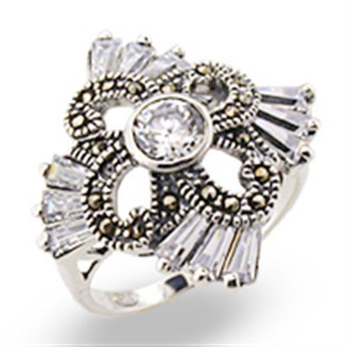 32328 - Antique Tone 925 Sterling Silver Ring with AAA Grade CZ  in