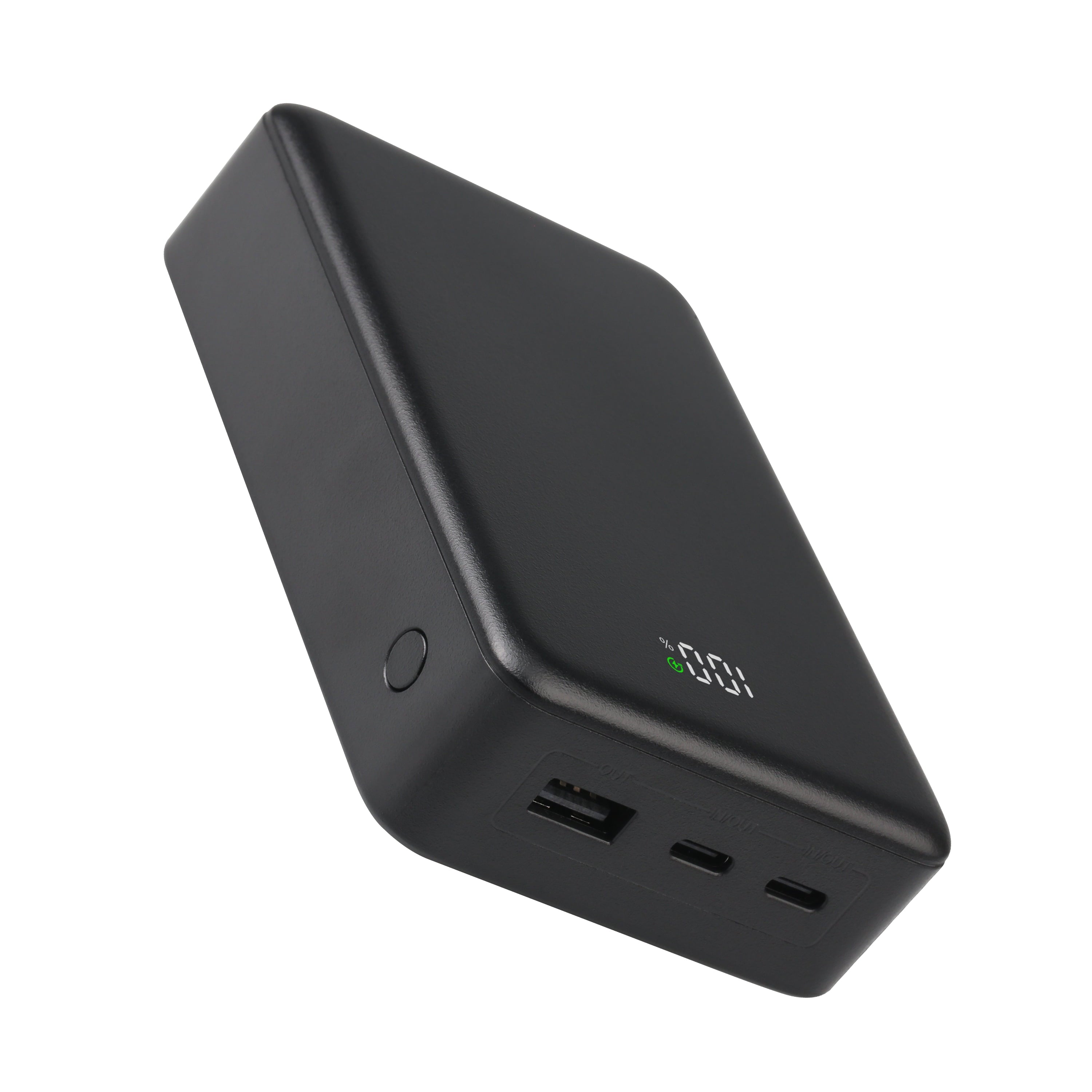 Onn 20,000 mAh Portable Battery, Fast charging 20W, with Digital Readout, Dual USB-C ports + USB-A port, Black