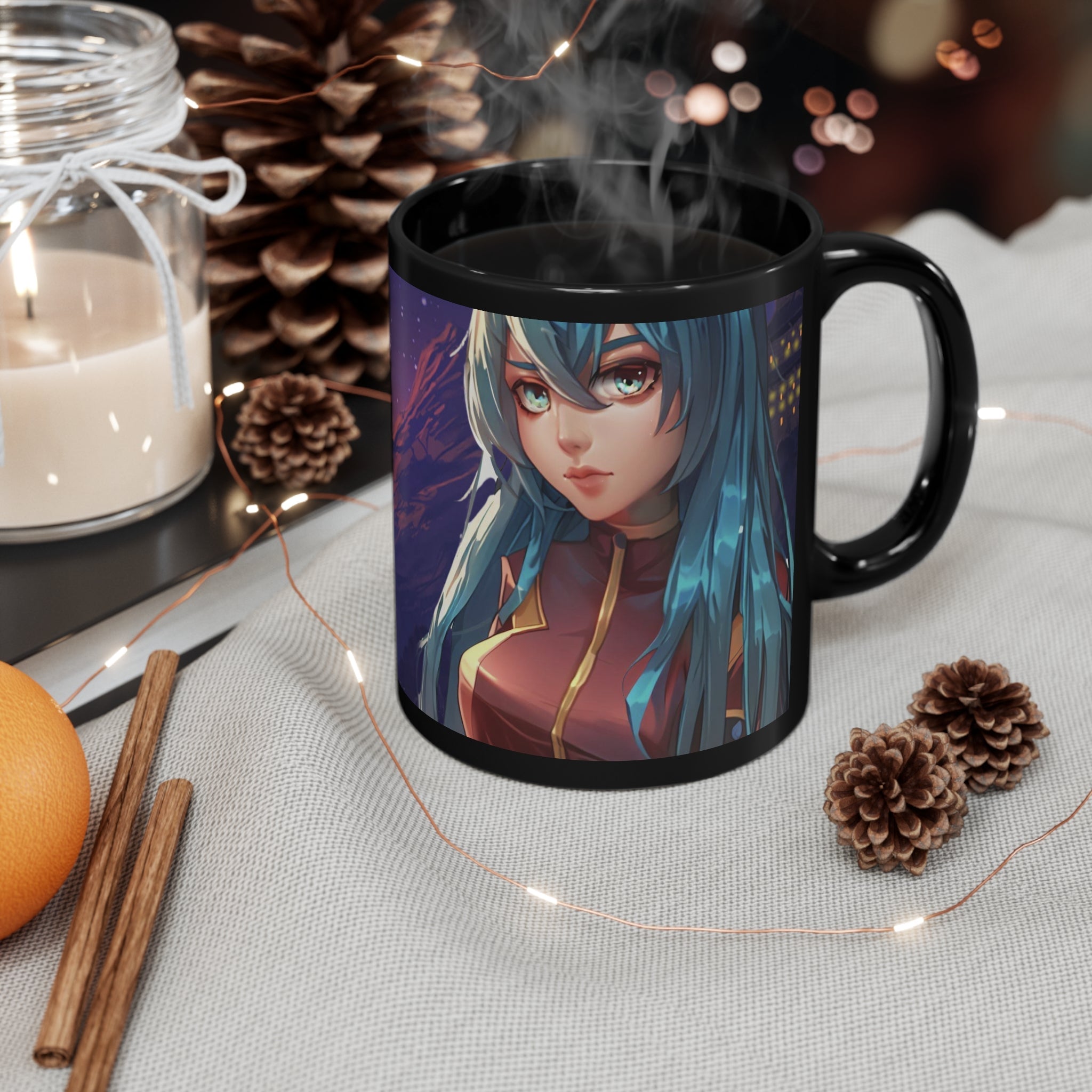 Anime Girl in Space Black Coffee Tea Mug