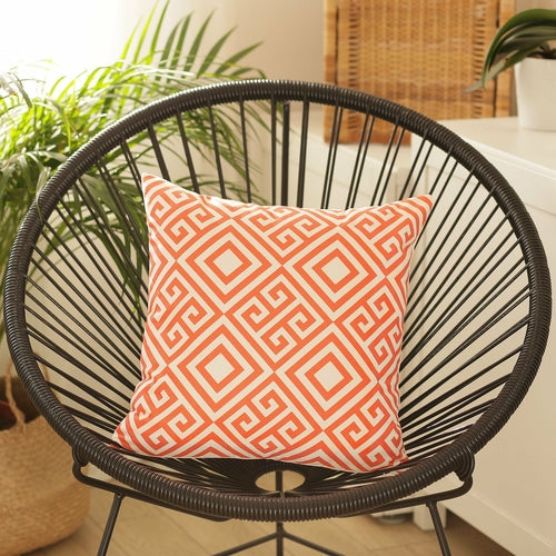 Orange and White Greek Key Decorative Throw Pillow Cover