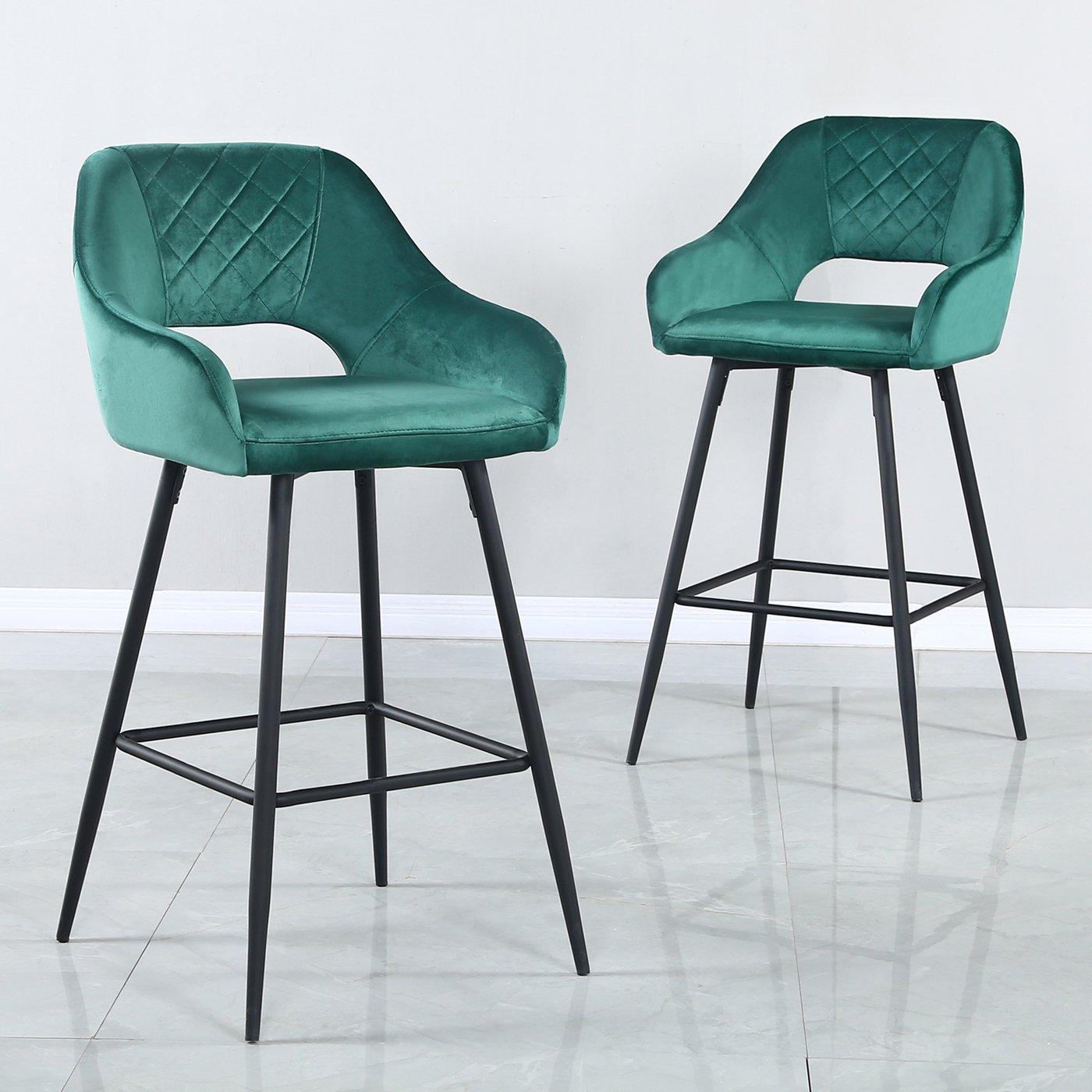 26 inch Bar Stools Set of 2, Velvet Counter Height Stools Chairs