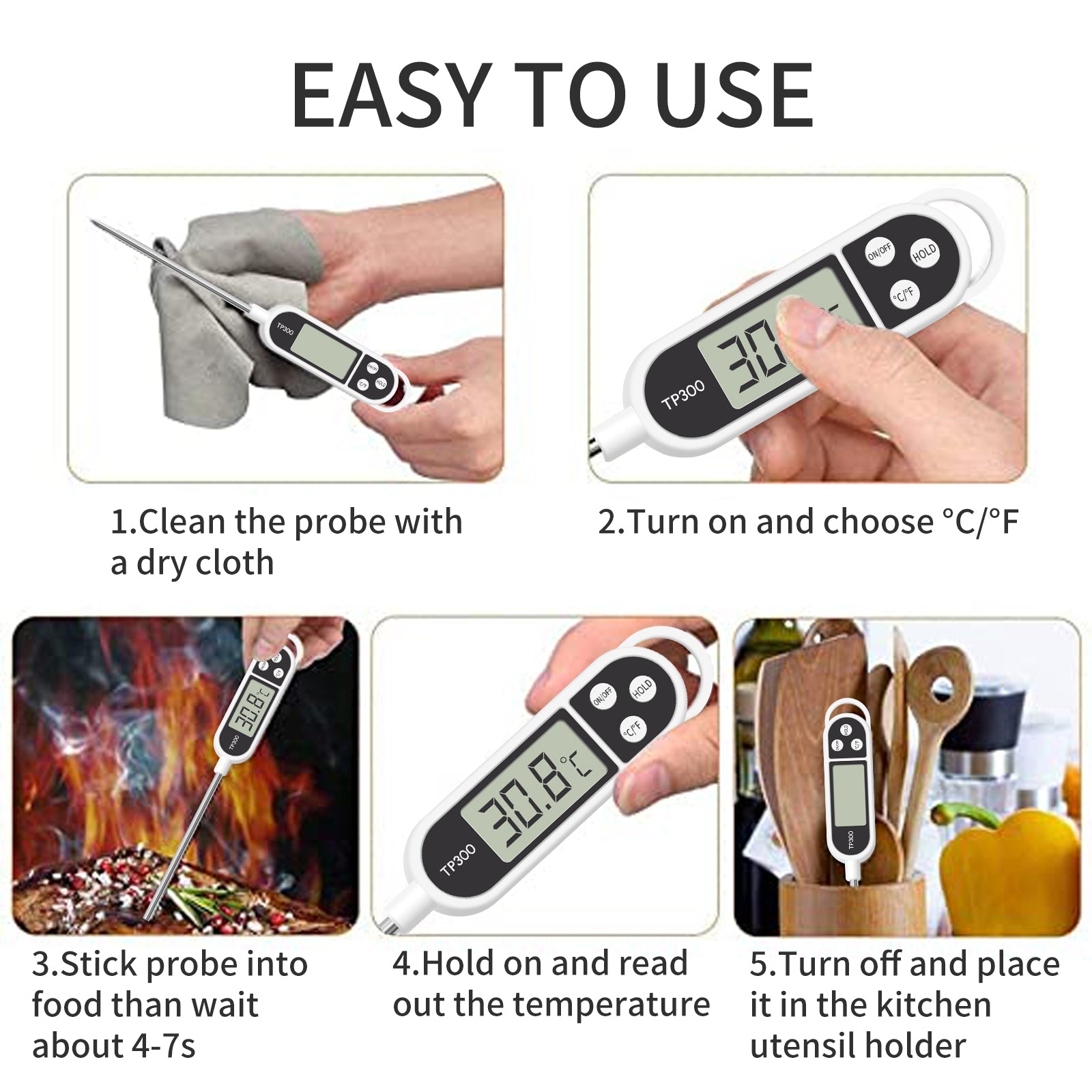 Instant Read Digital Grill Kitchen Meat Thermometer Probe BBQ Oven