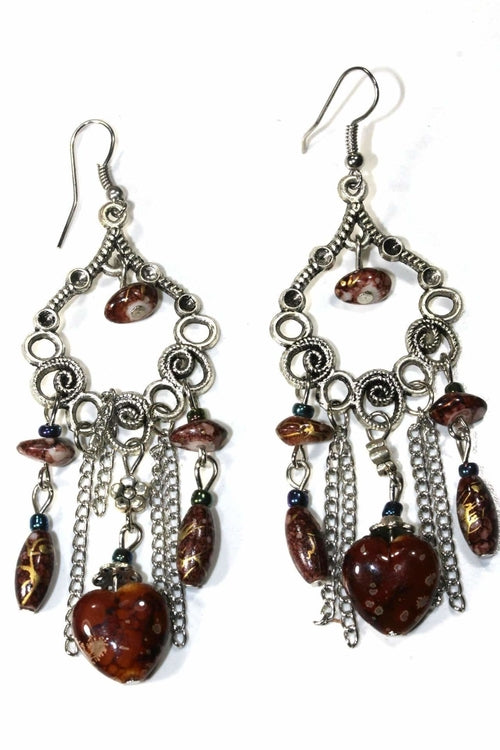 Marbled Beads Scroll Work Dangler Earrings