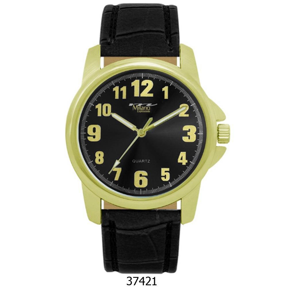 M Milano Expressions Black Faux Leather Strap Watch, Cooperstown