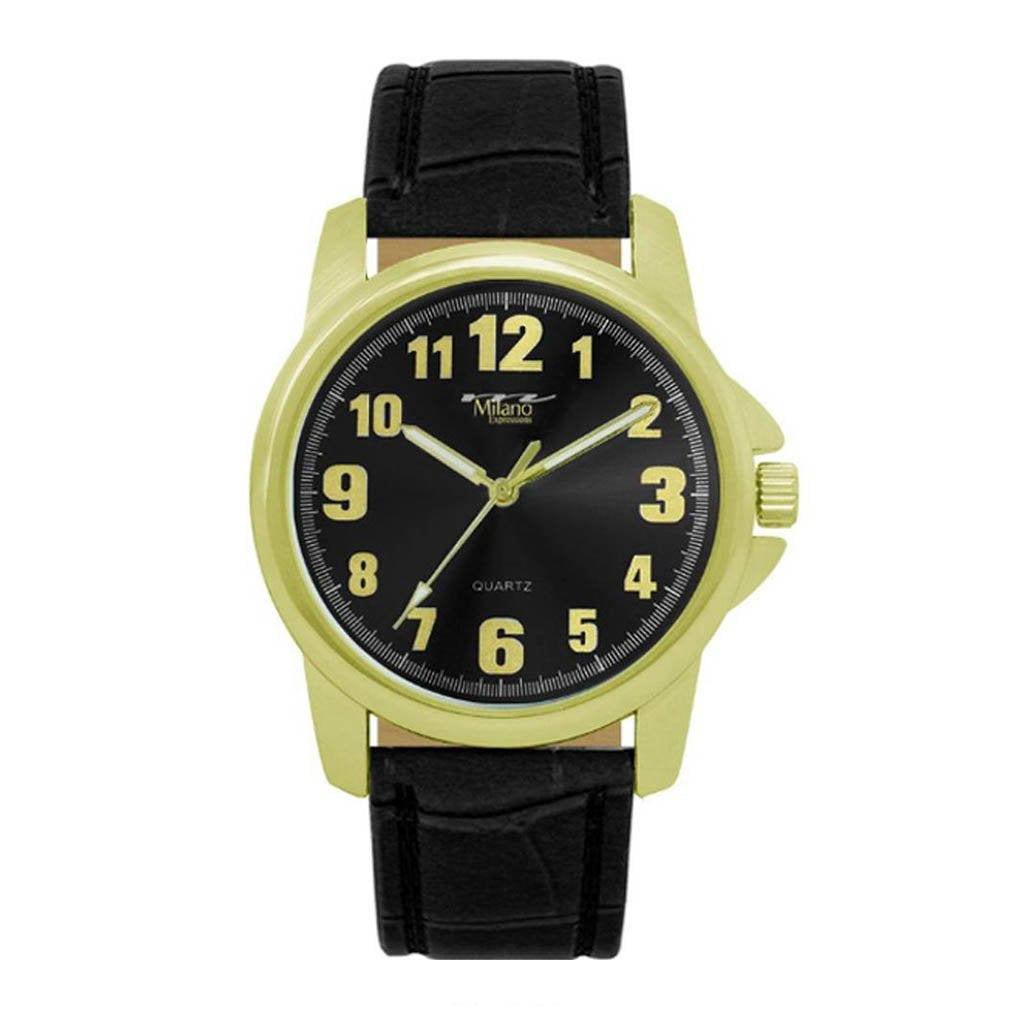 M Milano Expressions Black Faux Leather Strap Watch, Cooperstown