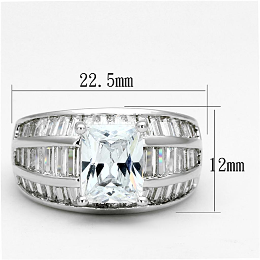 3W475 - Rhodium Brass Ring with AAA Grade CZ  in Clear