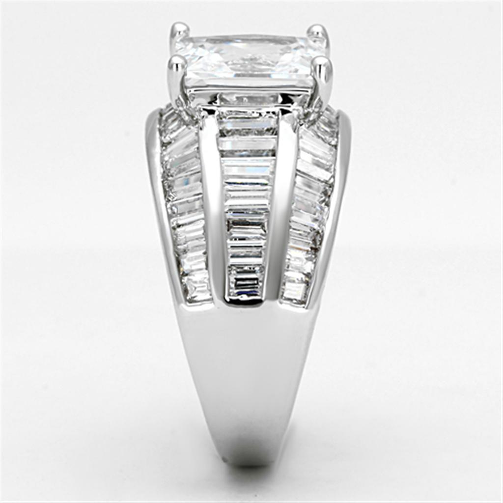 3W475 - Rhodium Brass Ring with AAA Grade CZ  in Clear