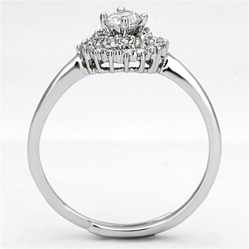 3W501 - Rhodium Brass Ring with AAA Grade CZ  in Clear