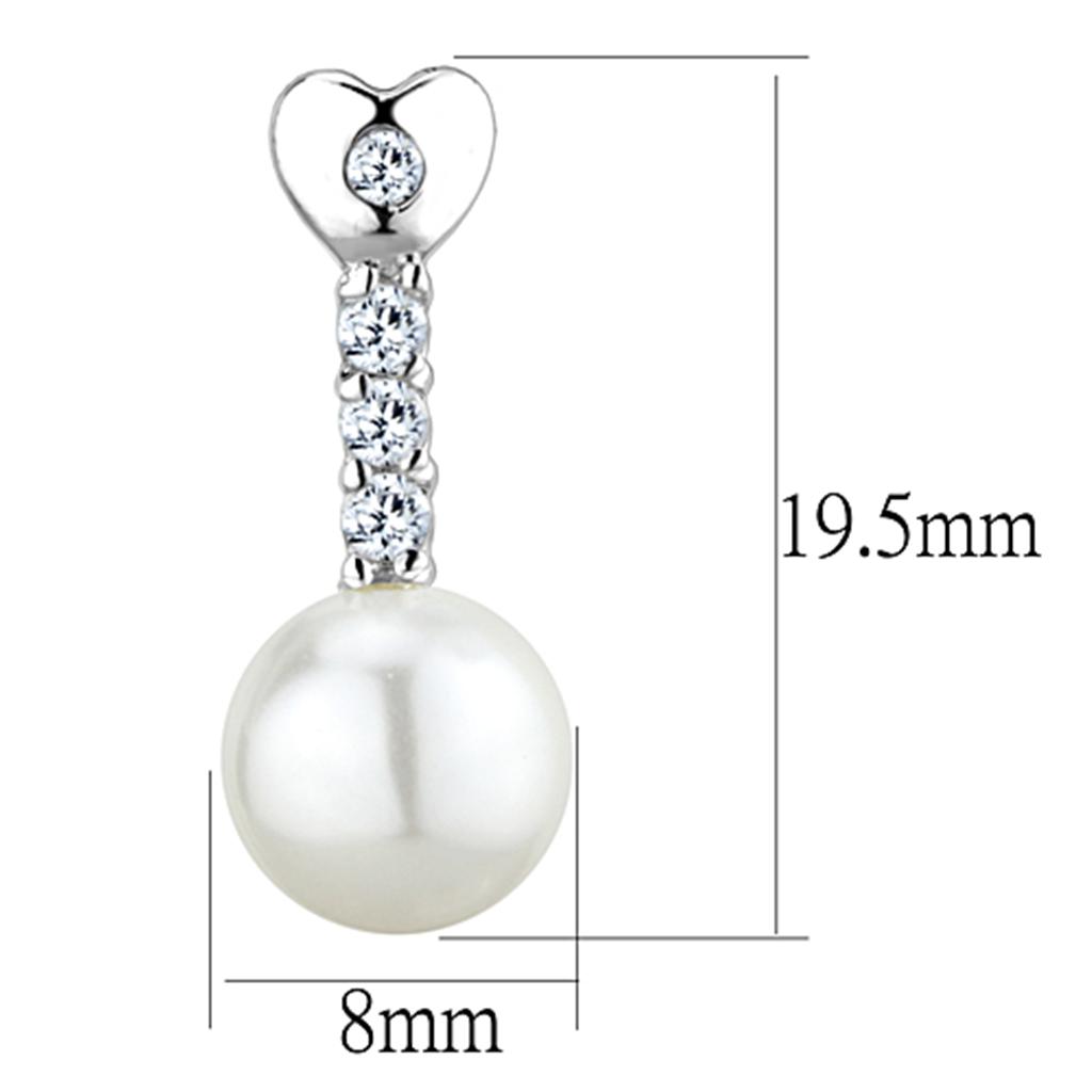 3W675 - Rhodium Brass Earrings with Synthetic Pearl in White