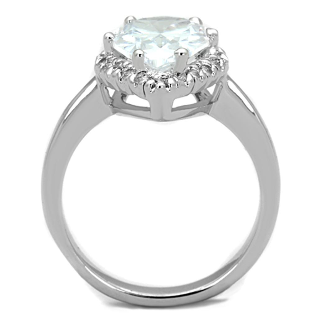 3W750 - Rhodium Brass Ring with AAA Grade CZ  in Clear