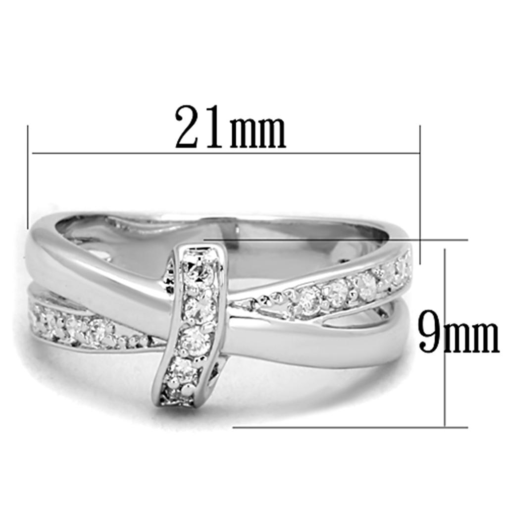 3W819 - Rhodium Brass Ring with AAA Grade CZ  in Clear