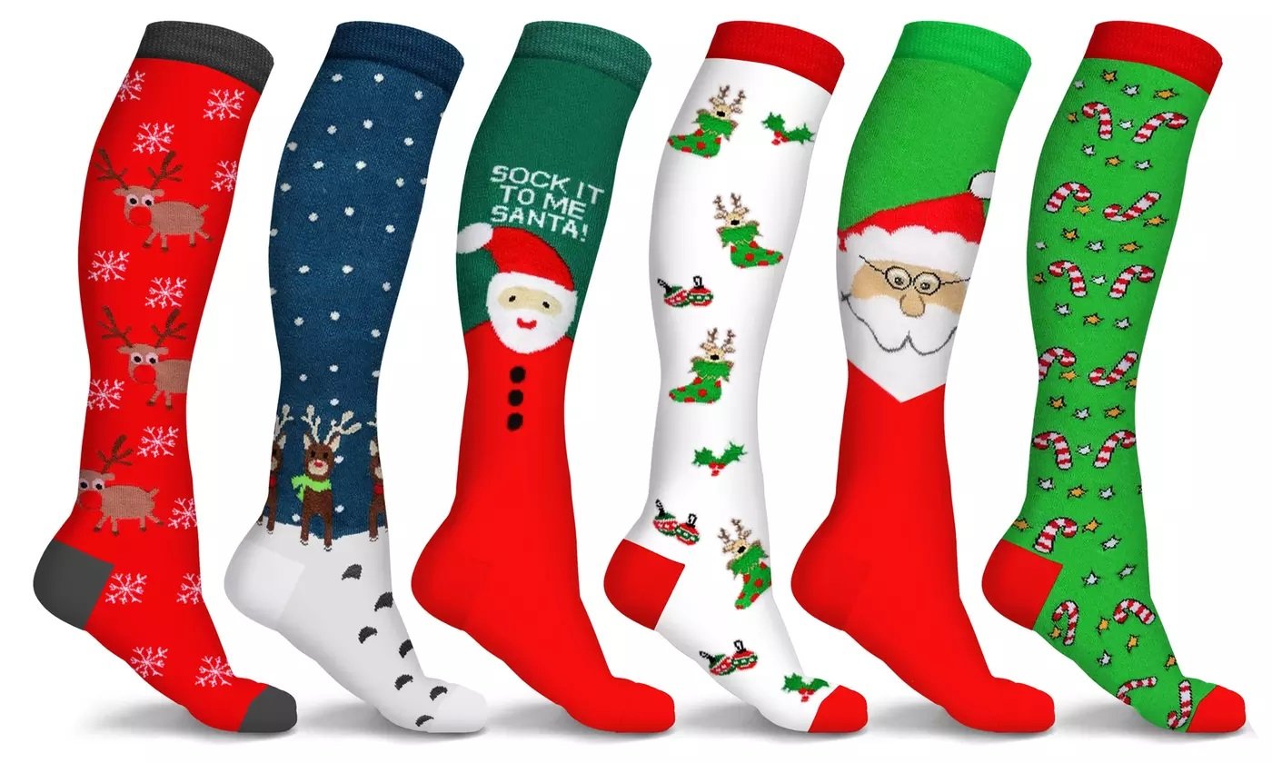 Holiday Fun Knee High Compression Socks - (3-Pairs)
