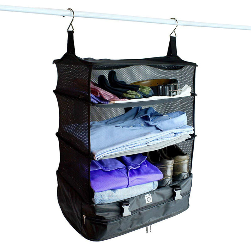 Travel Luggage Organizer And Packing with Integrated Hanging Shelves