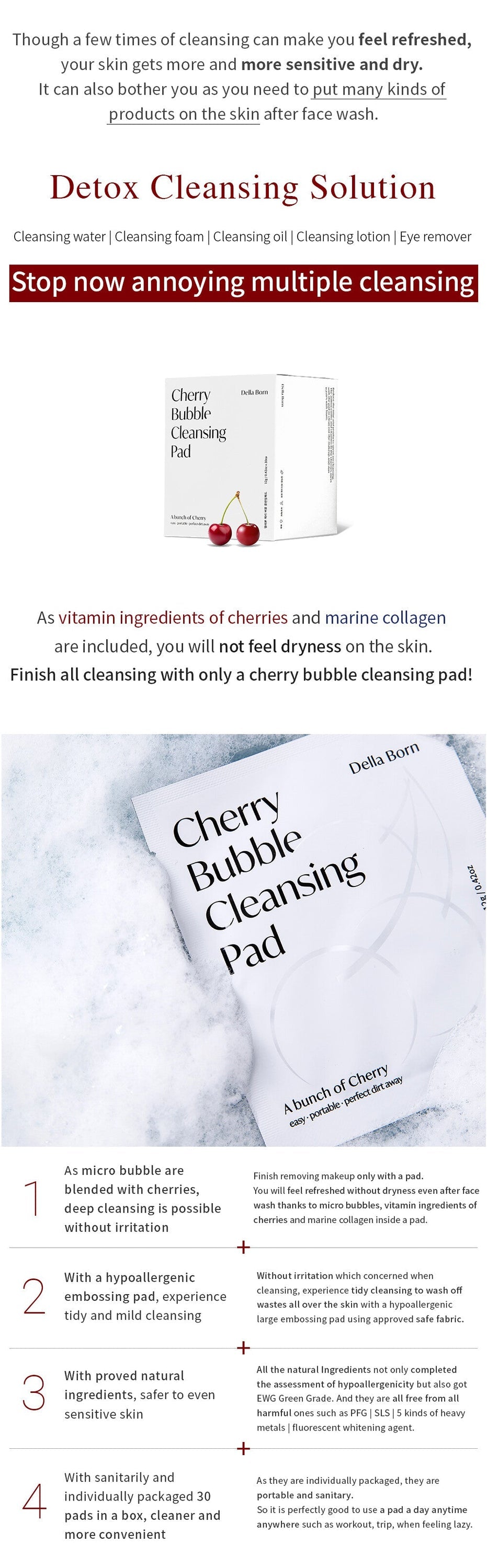 Korea Della Born Cherry Bubble Cleansing pad 1Box / 30ea