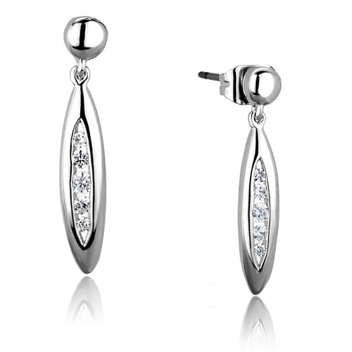 3W1046 - Rhodium Brass Earrings with AAA Grade CZ  in Clear