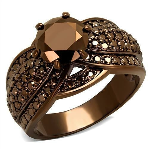 3W1100 - IP Coffee light Brass Ring with AAA Grade CZ  in Light Coffee