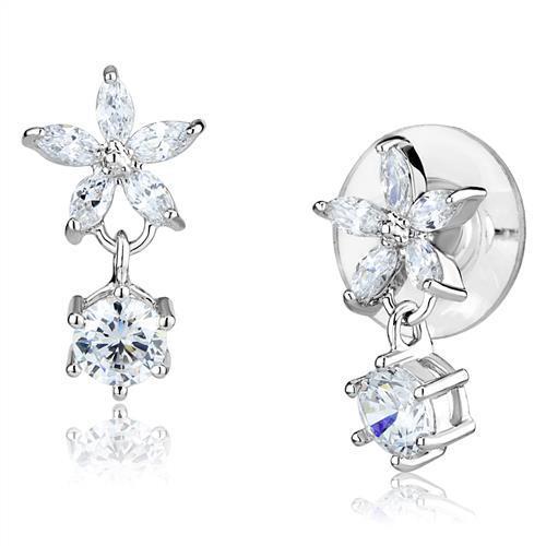 3W1281 Rhodium Brass Earrings with AAA Grade CZ in