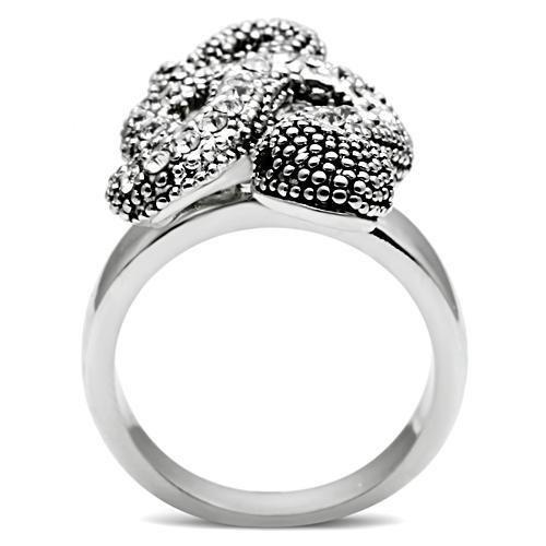 3W236 - Rhodium Brass Ring with Top Grade Crystal  in Jet