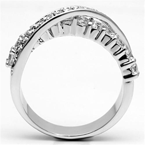 3W274 - Rhodium Brass Ring with AAA Grade CZ  in Clear