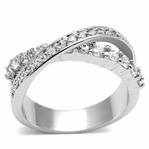 3W274 - Rhodium Brass Ring with AAA Grade CZ  in Clear