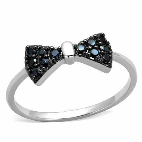 3W856 - Rhodium + Ruthenium Brass Ring with AAA Grade CZ  in Black Dia