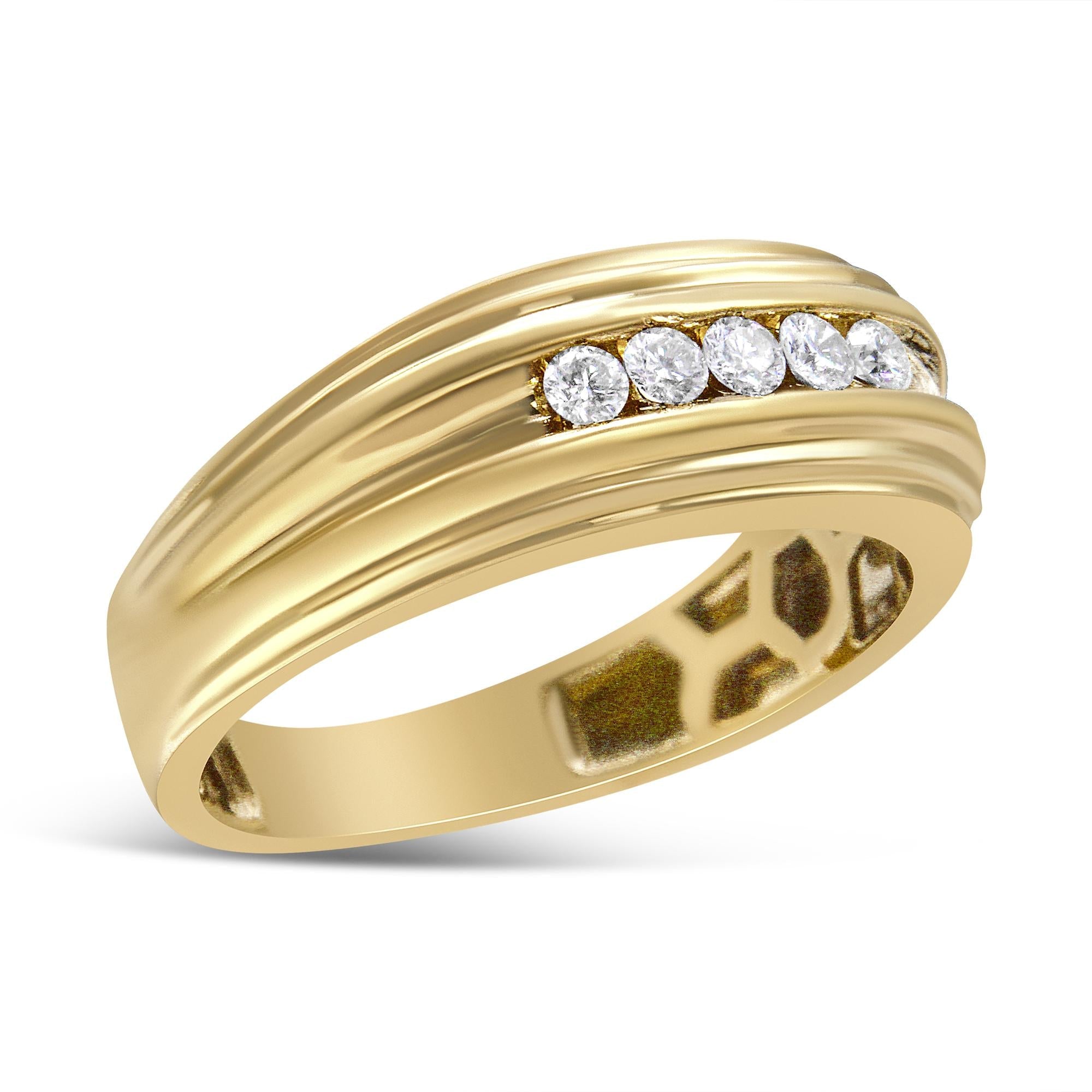 10K Yellow Gold 1/4 Cttw Round-Cut Diamond 5-Stone Men's Band Ring