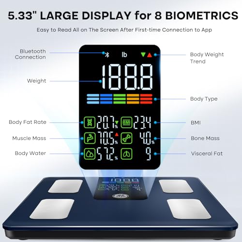 GE Scale for Body Weight Smart: Digital Bathroom Body Fat Scales for BMI Muscle Bluetooth Body Composition Monitor 11.8" Large Platform Accurate Weighing Machine Health Analyzer with App 500lbs