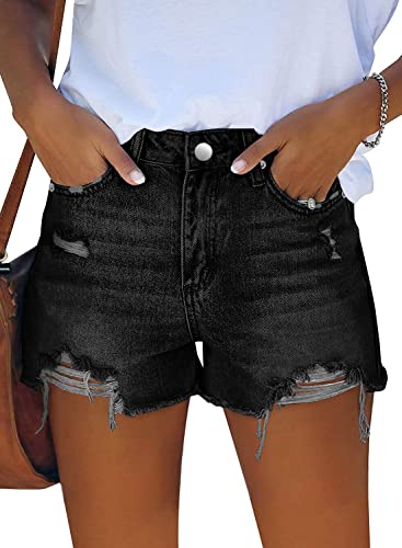 onlypuff Cut Off Denim Shorts for Women Summer Jean Shorts High Waisted Denim Shorts Distressed Ripped Jean Shorts Navy Blue M