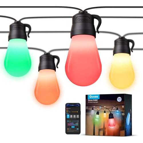 Govee Smart Outdoor String Lights with 8 Dimmable RGBIC LED Bulbs, 24ft IP65 Waterproof Shatterproof Halloween Decorations, Color Changing Warm White Lights with 47 Scene Modes for Halloween