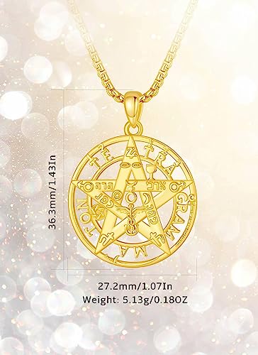 CELESTIA Tetragrammaton Necklace Amuleto de Proteccion 18K Gold Sterling Silver Pentagram Necklace for Mens Pentacle Jewelry Witchy Gifts for Men Women Pagan Talisman