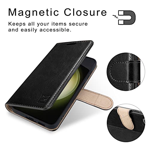 Belemay for Samsung Galaxy S23 Wallet case-Genuine Leather Protective Flip Cover-RFID Blocking Credit Card Holder-Kickstand Book Folio Phone Case Women Men Compatible with Samsung S23 (5G 6.1")-Black
