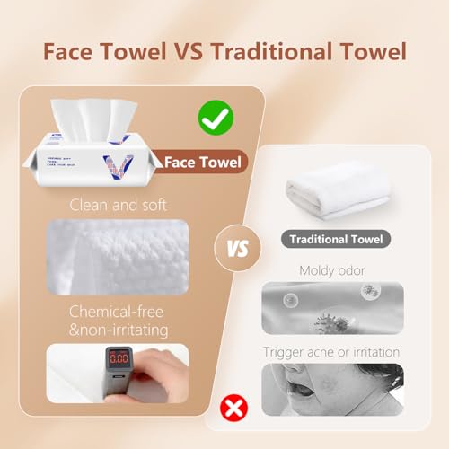 Vuacepe Face Towels Disposable Clean Face Towels, Cotton Makeup Remover Face Wipes, Disposable Large Facial Towels, Facial Cleansing Wipes for Sensitive Skin, Travel Hotel Essentials 50 Count (1 Pack)