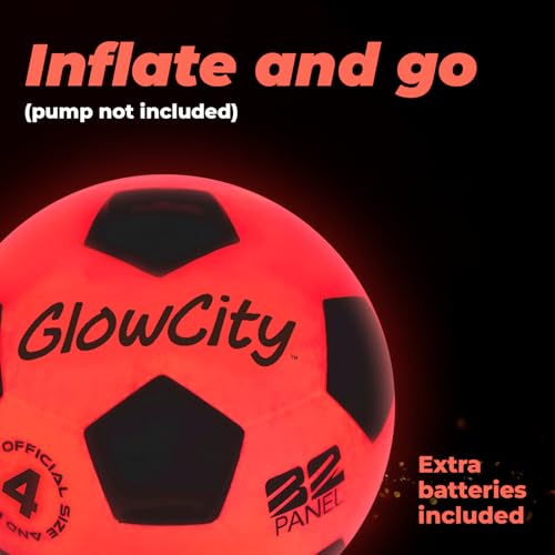 GlowCity Light Up Soccer Ball, Glow in The Dark Ball, Size 4 LED Glow Soccer Ball, Impact Activated, Durable for Outdoor Play, Great Birthday for Boys, Girls & Teens Ages 8-12+