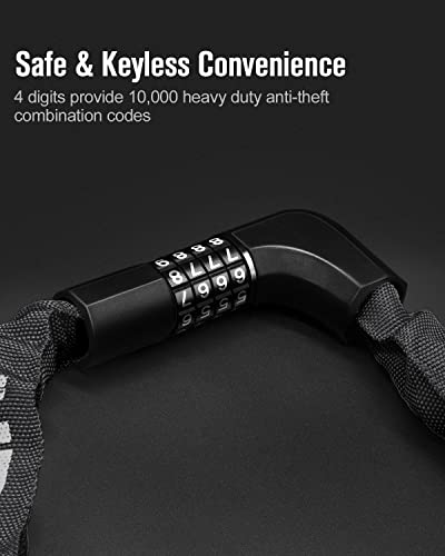 NDakter Bike Lock,Bike Chain Lock with 2 Ways to Unlock,4 Digit Combination Heavy Duty Anti-Theft Bicycle Lock with 2 Keys,3.2/4.28Ft High Security Scooter Locks for Ebike,Electric,Motorcycle,Door
