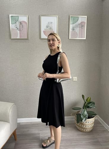 Happy Sailed Cocktail Dresses for Women 2024 Summer Sleeveless Ruched Waist High Waist Sexy Slim Fit Irregular Hem A-Line Skater High Low Formal Midi Dress Black Small