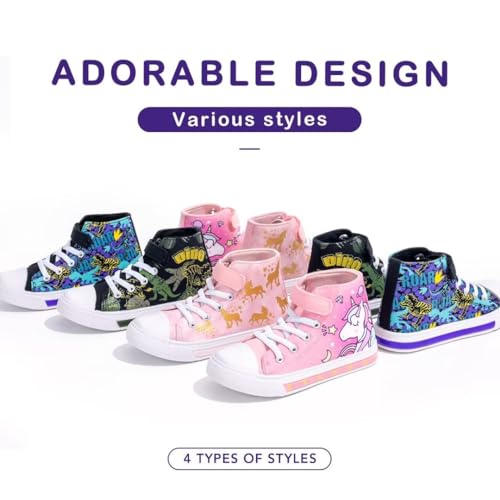 EUXTERPA Kids Toddler Sneakers Light Up Flashing Shoes Boys Easy Fasten High Top Walking Canvas Sneaker Dinosaur Size 7