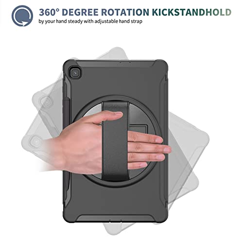 Junfire Galaxy Tab S6 Lite Case 2024/2022/2020, Shockproof Protective Samsung Tab S6 Lite 10.4 inch Case with Stylus Holder/Hand Strap/Kickstand, SM-P620/P625/P610/P613/P615/P619-Black