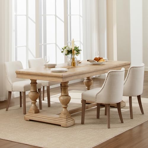DM Furniture Mid Century Modern Dining Chairs Set of 2 Upholstered Linen Fabric Accent Chairs Wooden Side Chair for Living Room/Dining Room/Bedroom, Cream