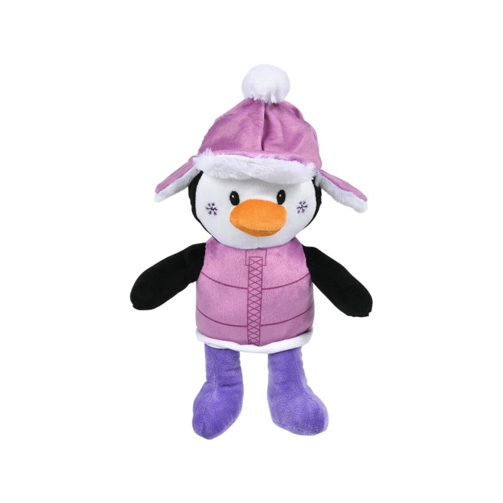 The System Sellers Winter, Christmas, Snowman, Snowball Fidget Sensory Toys for Kids, Party Favors, or Stocking Stuffers (8" Plush Penguin in Purple Jacket)