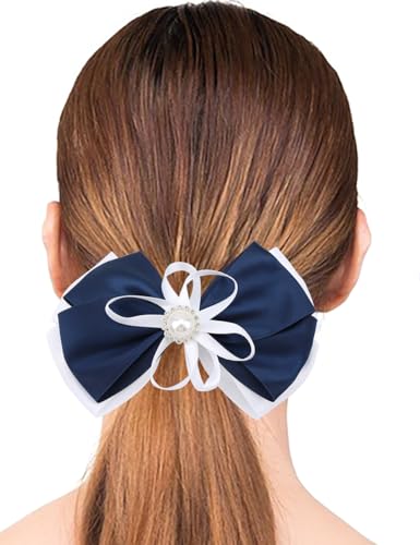 Walk Diary Hair Bows with Rhinestones Pearl 3 pcs Silk Bow Hair Clips,Brown White Hair Bows for Women