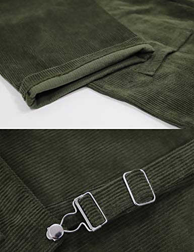 Lentta Fall Fashion Corduroy Overalls For Women Adjustable Straps Bib Corduroy Jumpsuit (ArmyGreen01, XS)