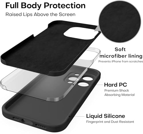 CellEver Heavy-Duty Silicone Case for iPhone 14 Pro - Military Drop Protection, Camera Shield, Scratch-Free Interior, Black