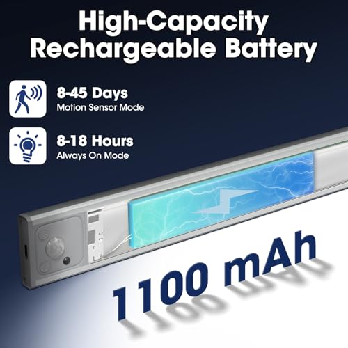 Yacoto Motion Sensor Under Cabinet Lights, 34 LED Remote Control Closet Light 3 Color Temperature Dimmable Rechargeable Wireless Under Counter Lighting for Kitchen, Bedroom, Stairs (2 Pack, 8 in)
