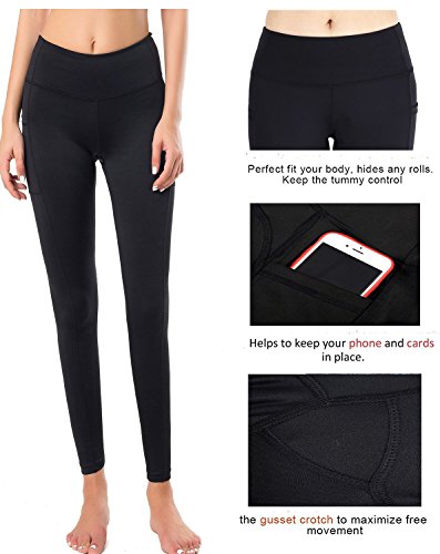 Neonysweets High Waist Yoga Leggings with Pockets Workout Athletic Running Pants Leggings Wine Red M